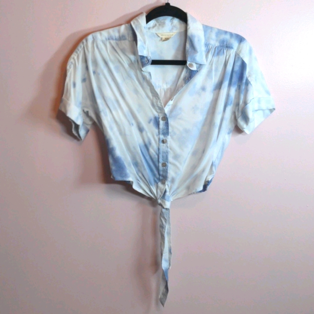 Blue and white button up top